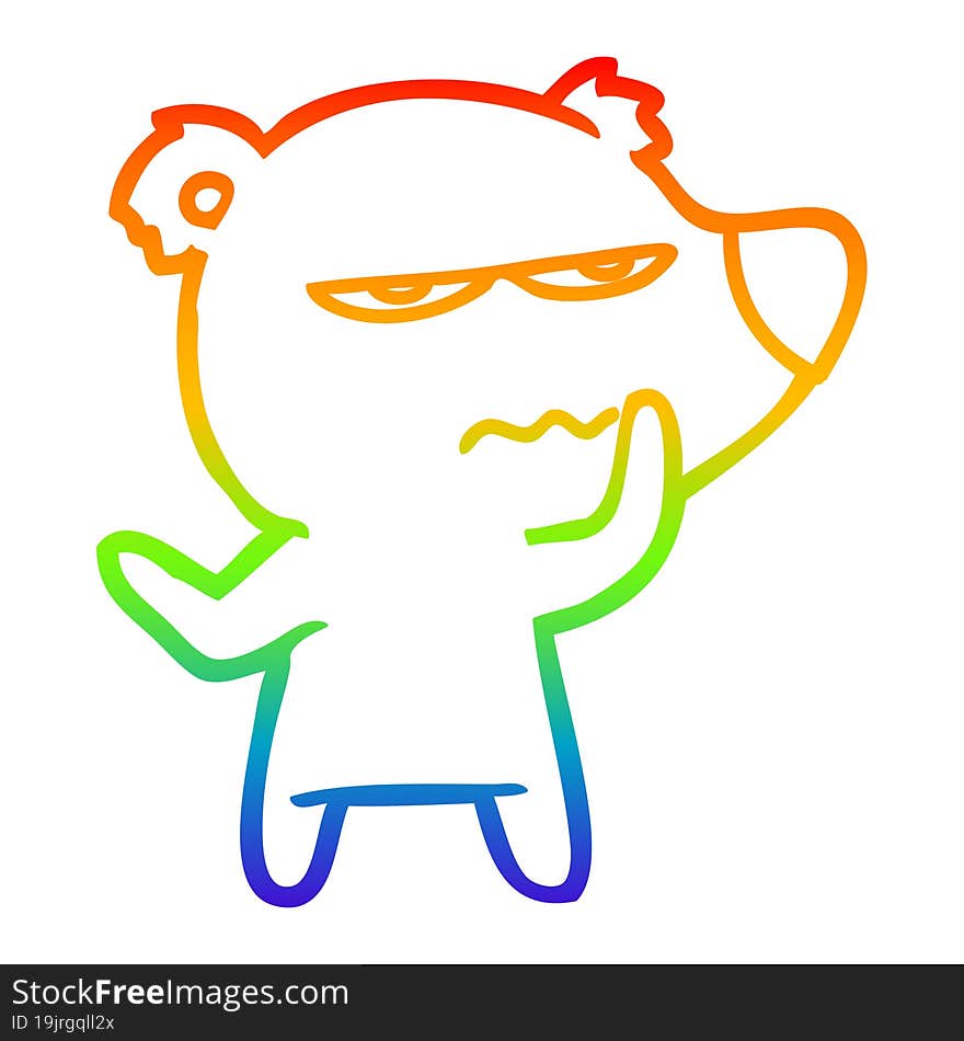 rainbow gradient line drawing of a angry bear cartoon