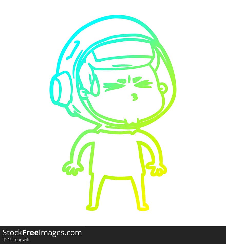 Cold Gradient Line Drawing Cartoon Stressed Astronaut