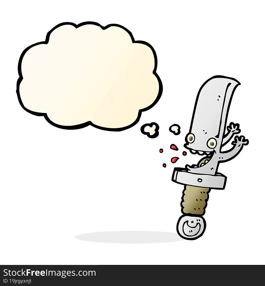 Crazy Knife Cartoon Character With Thought Bubble