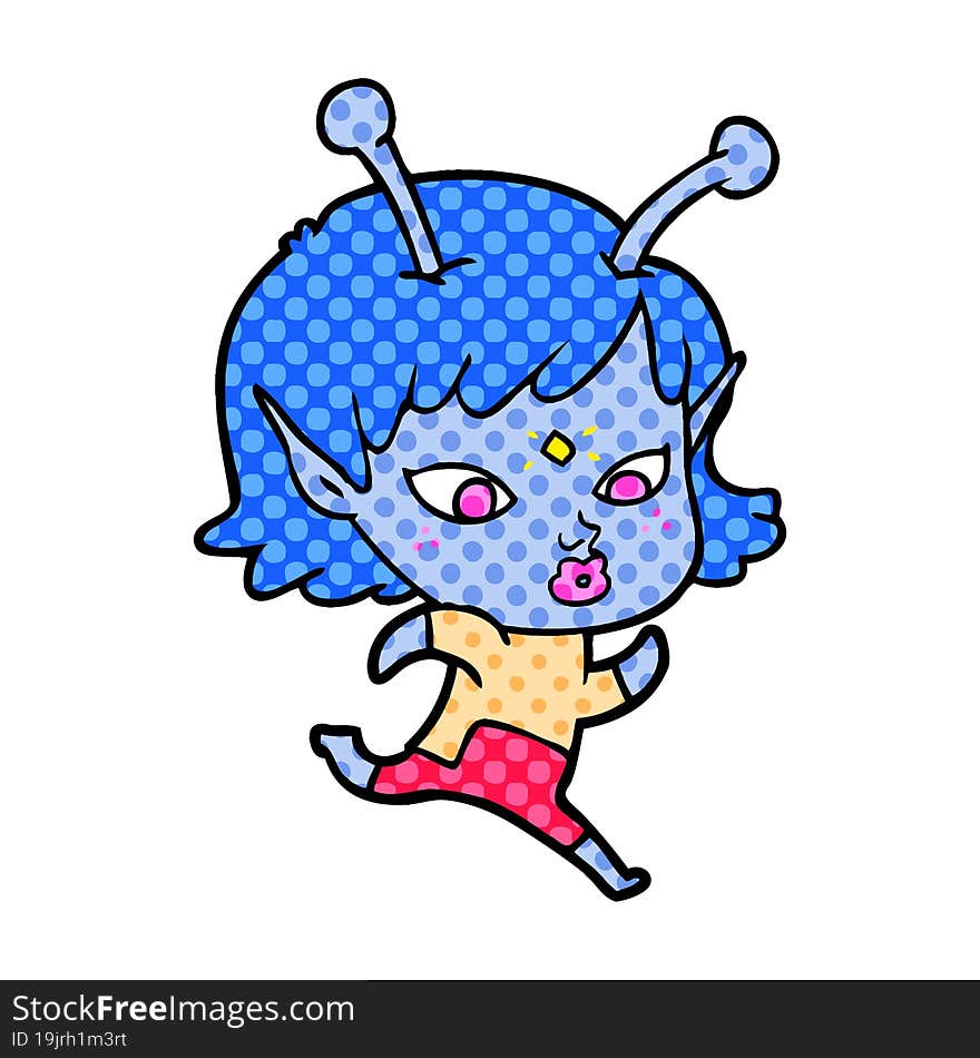 pretty cartoon alien girl running. pretty cartoon alien girl running