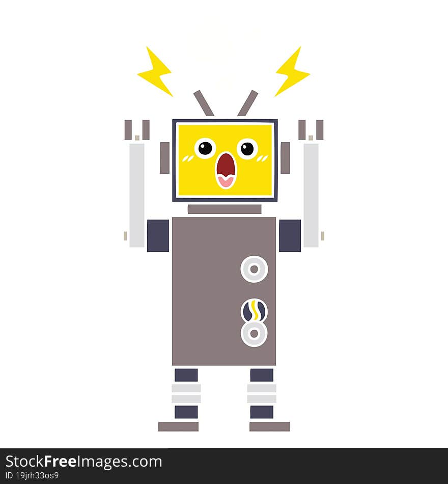 flat color retro cartoon broken robot