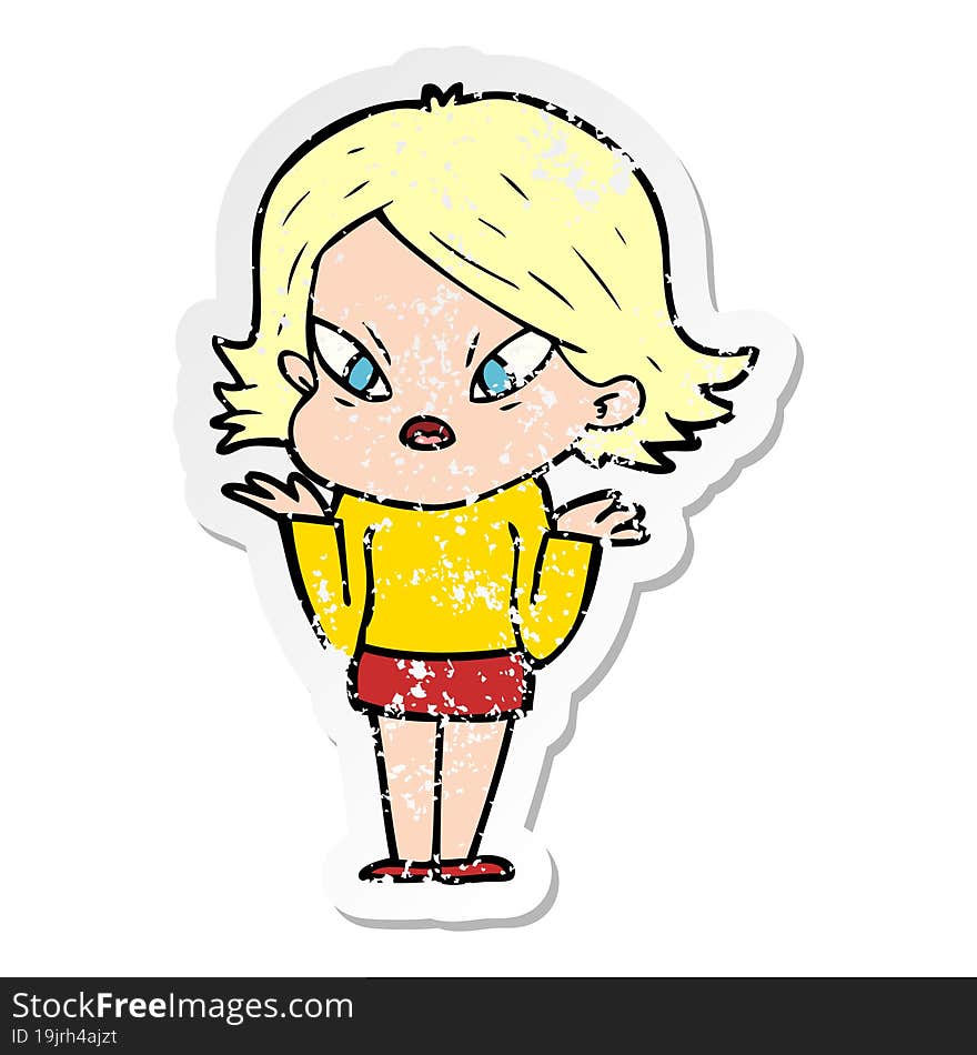 distressed sticker of a cartoon stressed woman