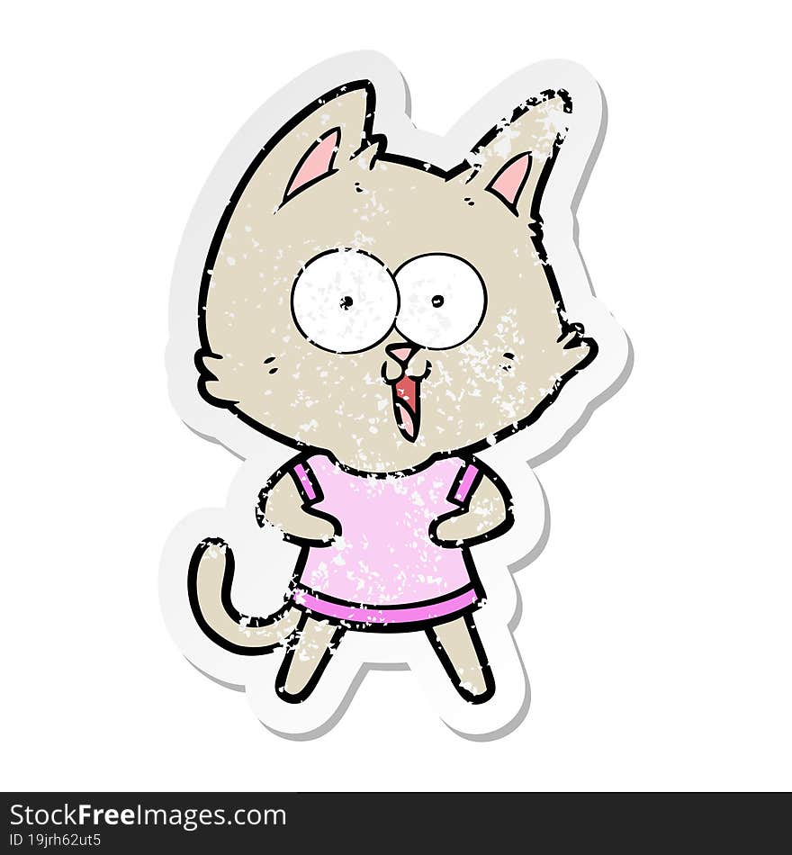 distressed sticker of a funny cartoon cat