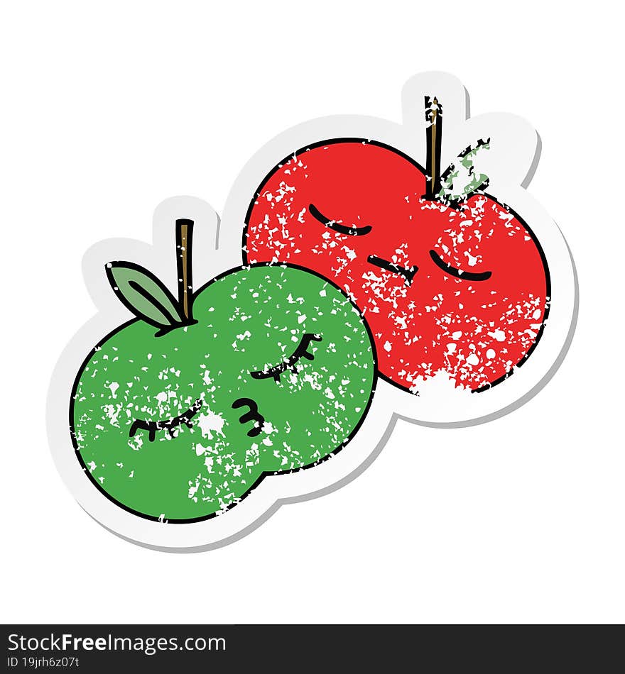 distressed sticker of a cute cartoon apples