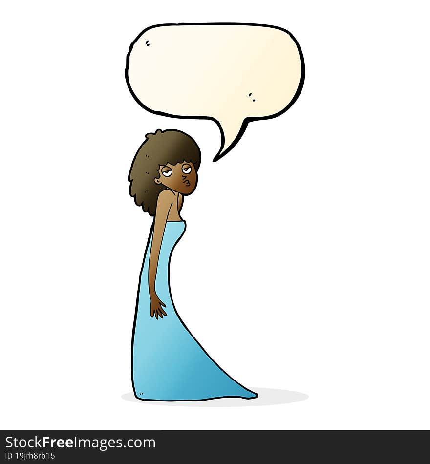 Cartoon Woman Pulling Photo Face With Speech Bubble