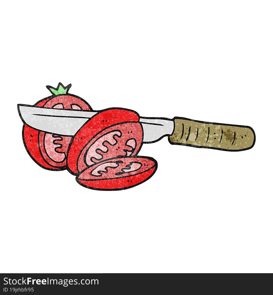 freehand textured cartoon knife slicing a tomato