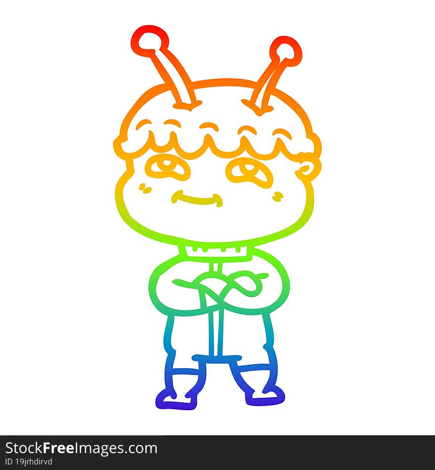 rainbow gradient line drawing friendly cartoon spaceman