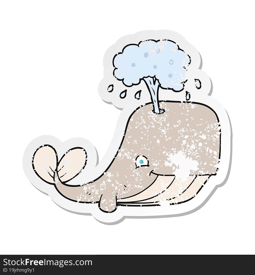 retro distressed sticker of a cartoon whale spouting water