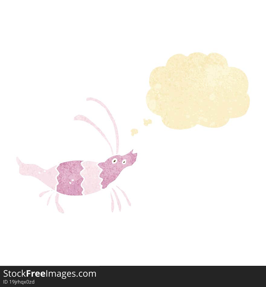 cartoon shrimp with thought bubble