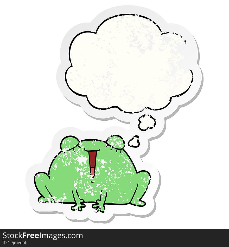 cute cartoon frog with thought bubble as a distressed worn sticker