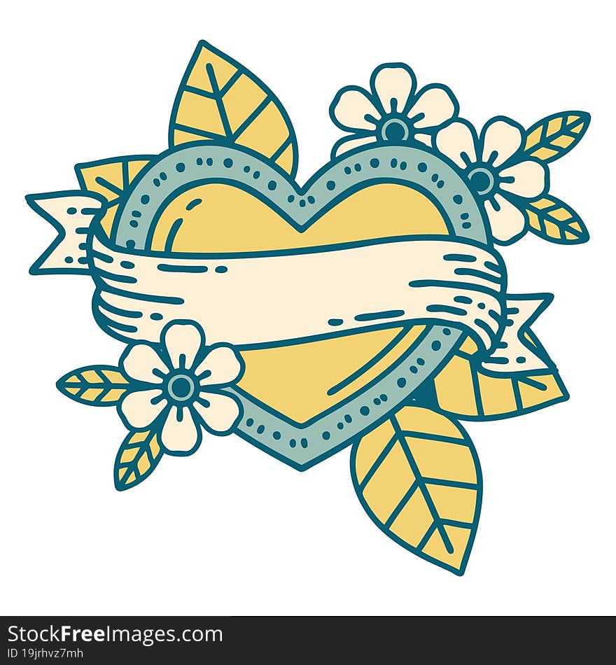 iconic tattoo style image of a heart and banner. iconic tattoo style image of a heart and banner