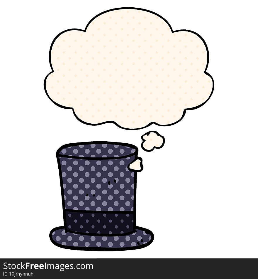 cartoon top hat with thought bubble in comic book style