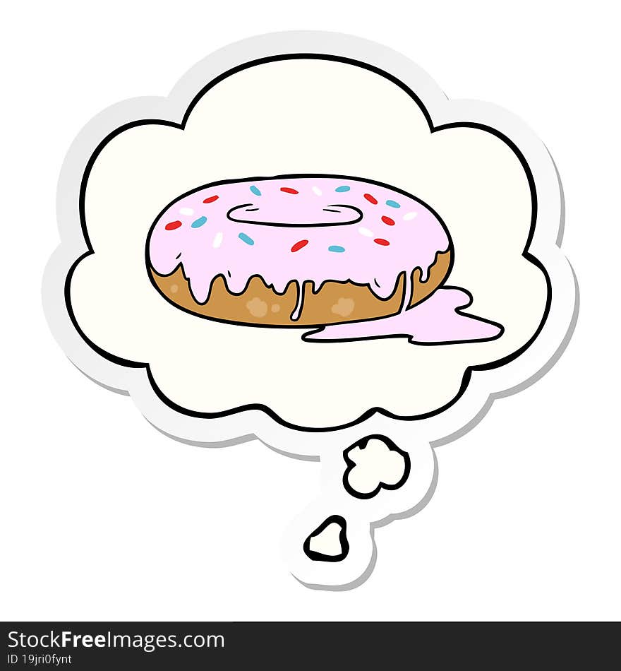 cartoon donut and thought bubble as a printed sticker