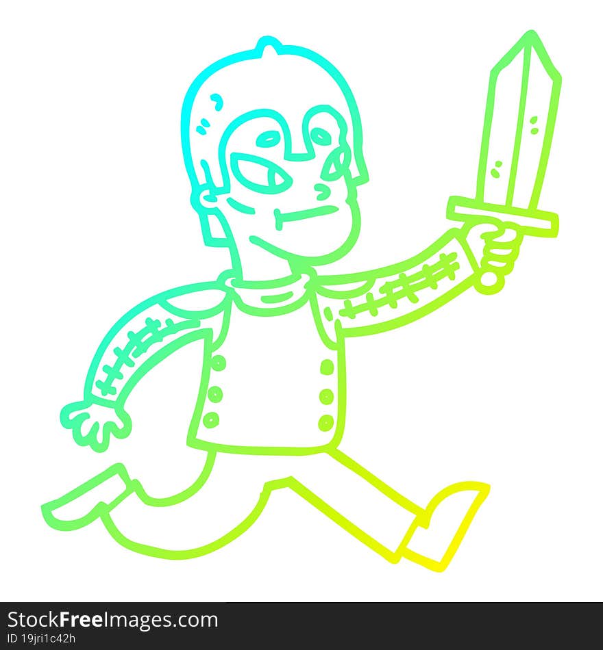 cold gradient line drawing of a cartoon medieval warrior