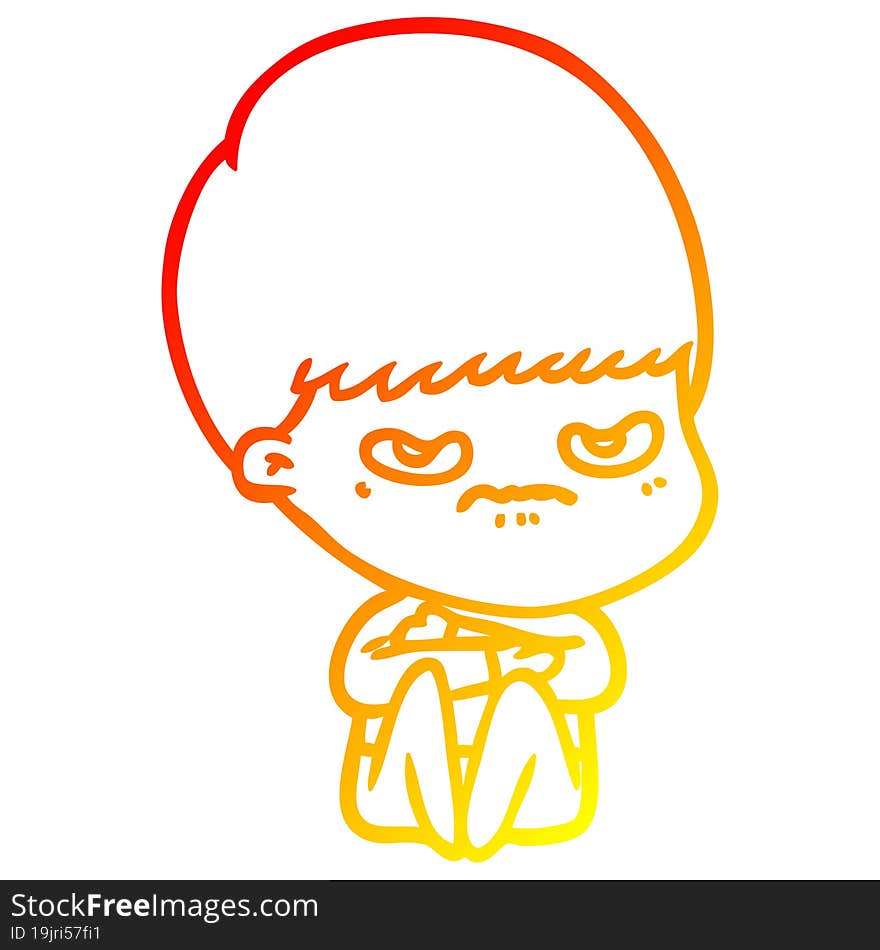 warm gradient line drawing cartoon angry boy sitting