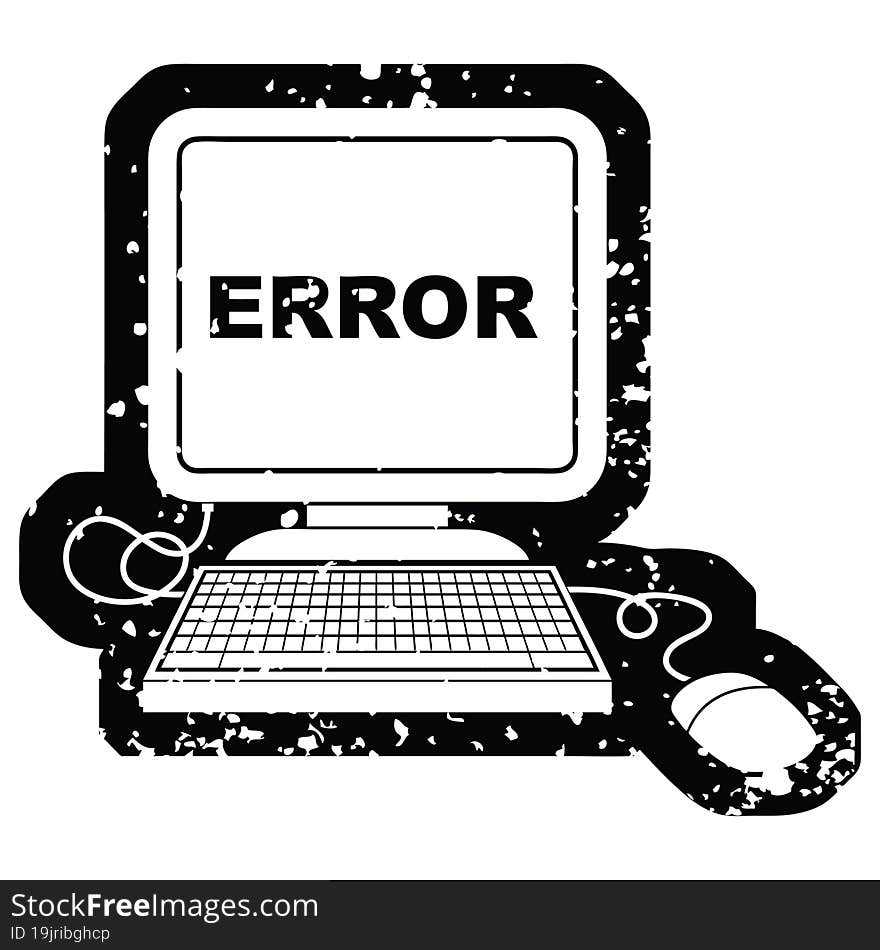 Distressed effect vector icon illustration of a computer error. Distressed effect vector icon illustration of a computer error