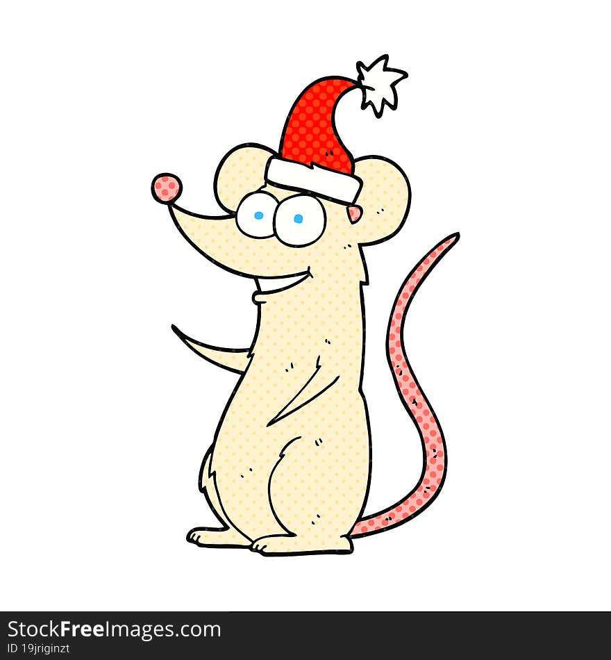 freehand drawn cartoon mouse wearing christmas hat