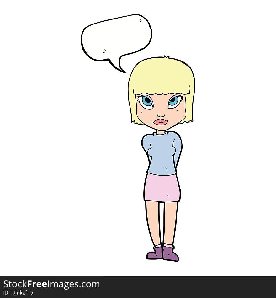 Cartoon Woman Standing With Speech Bubble