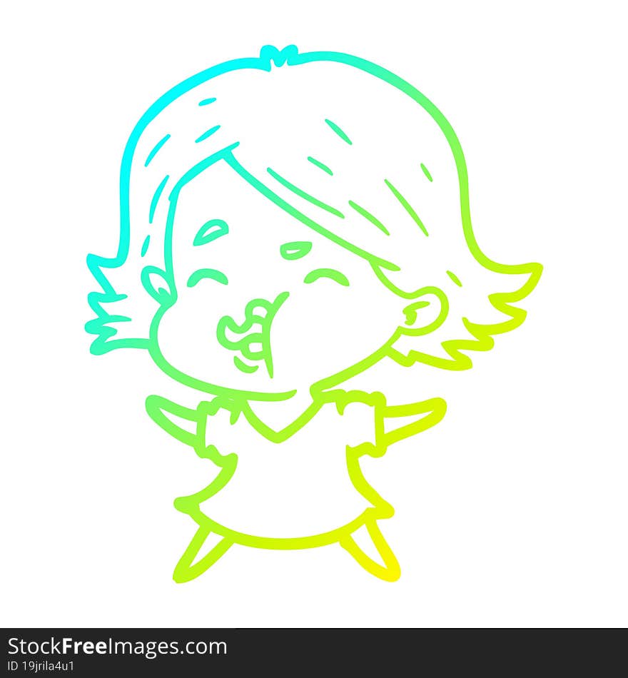 Cold Gradient Line Drawing Cartoon Girl Pulling Face