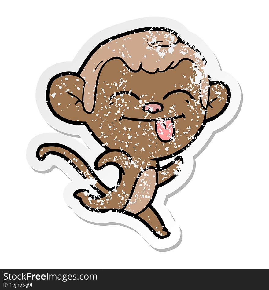 Distressed Sticker Of A Funny Cartoon Monkey