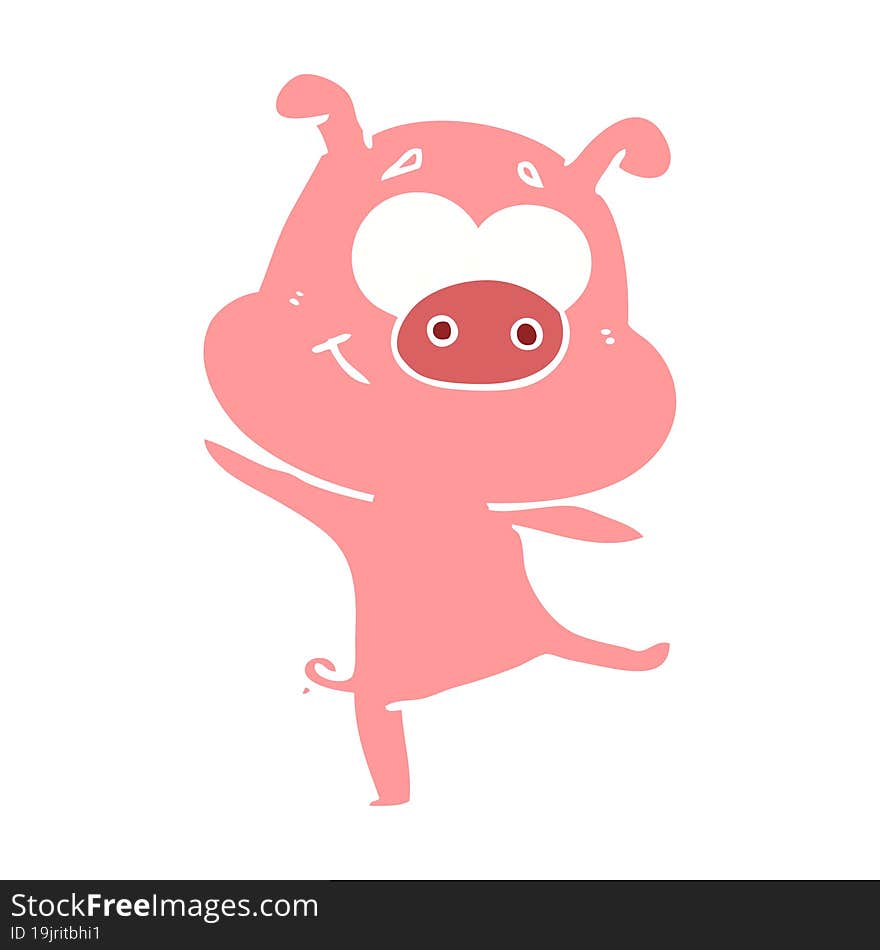 Happy Flat Color Style Cartoon Pig Dancing