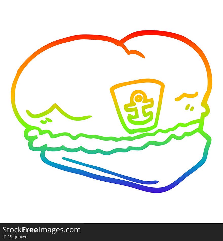 rainbow gradient line drawing cartoon sailor hat