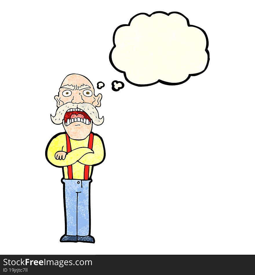 cartoon shocked old man with thought bubble