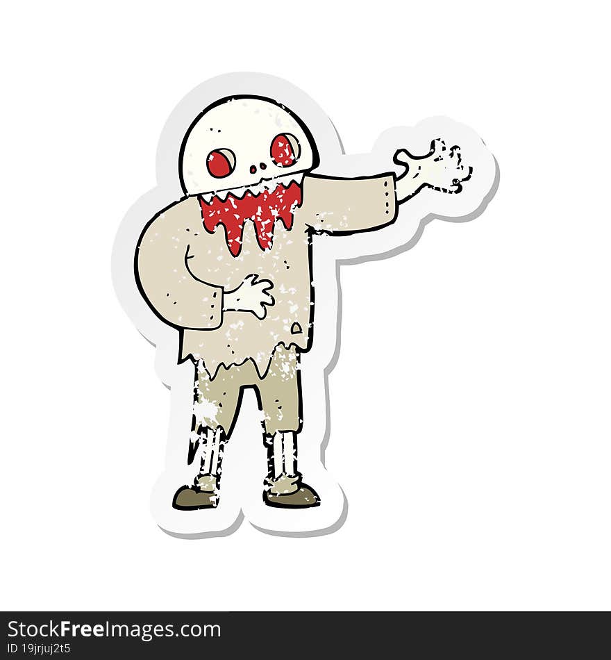 retro distressed sticker of a cartoon spooky zombie