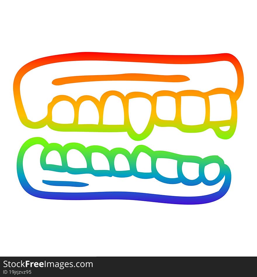 Rainbow Gradient Line Drawing Cartoon False Teeth