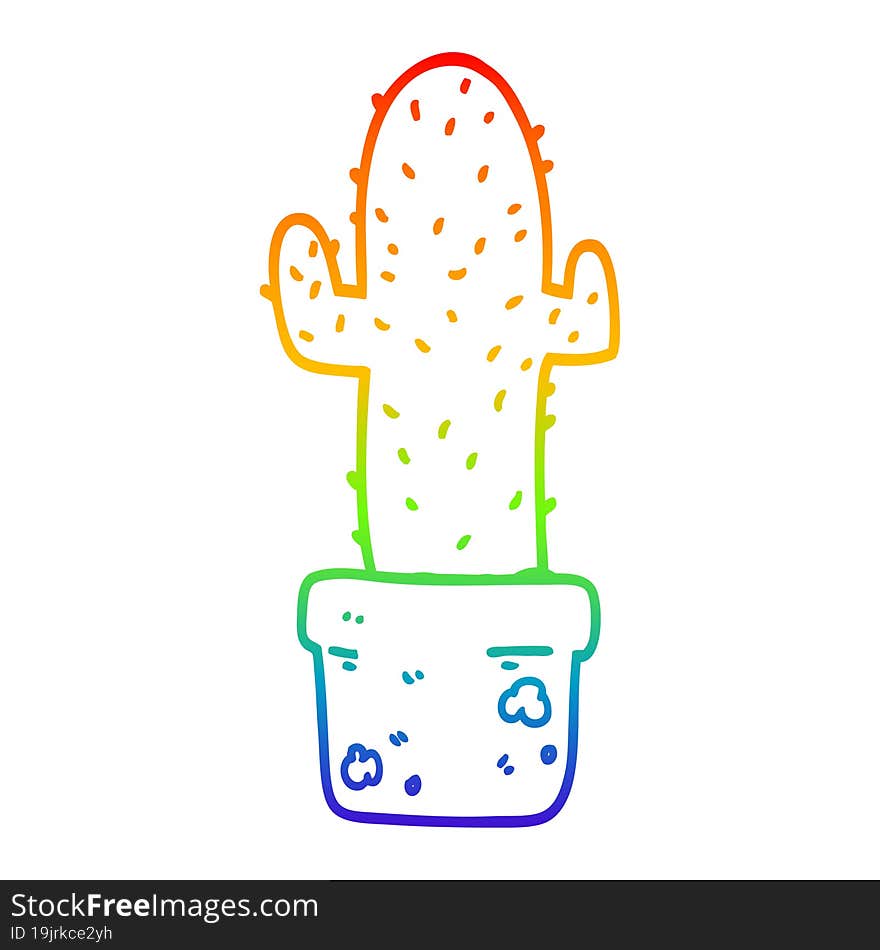 rainbow gradient line drawing cartoon cactus