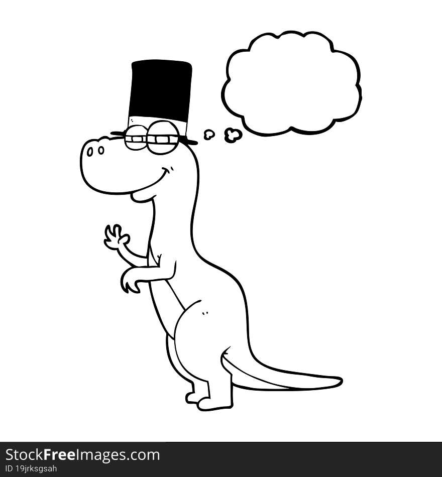 Thought Bubble Cartoon Dinosaur Wearing Top Hat