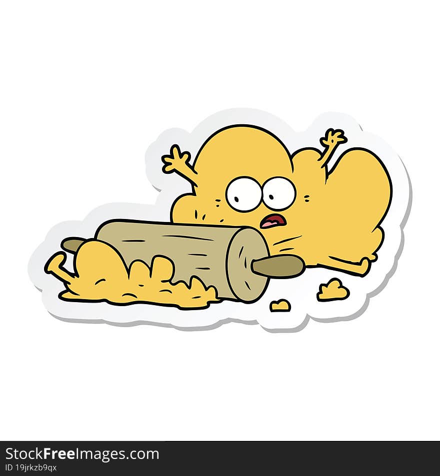 sticker of a cartoon dough being rolled out