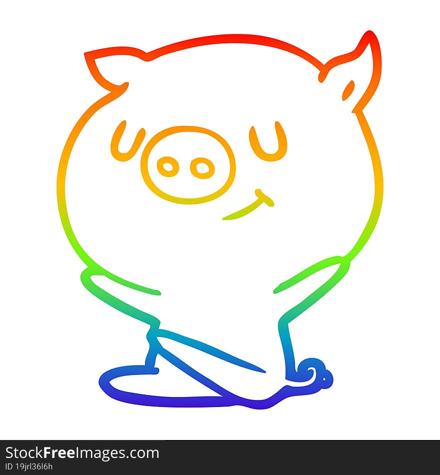 Rainbow Gradient Line Drawing Happy Cartoon Pig