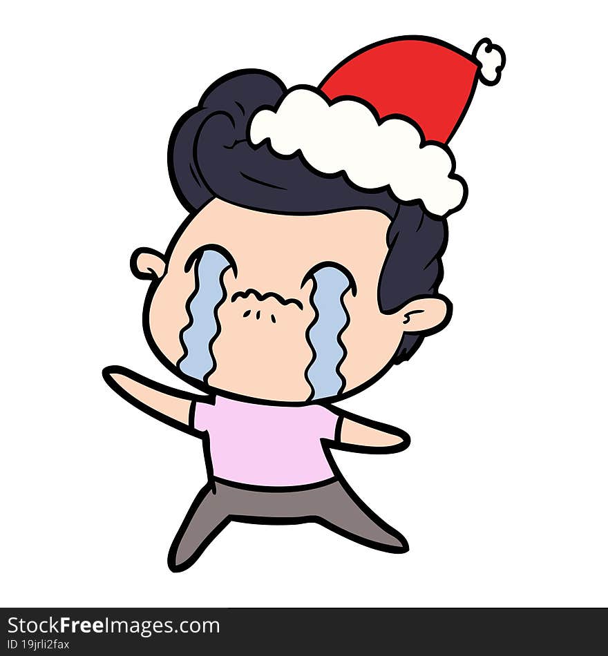 line drawing of a man crying wearing santa hat