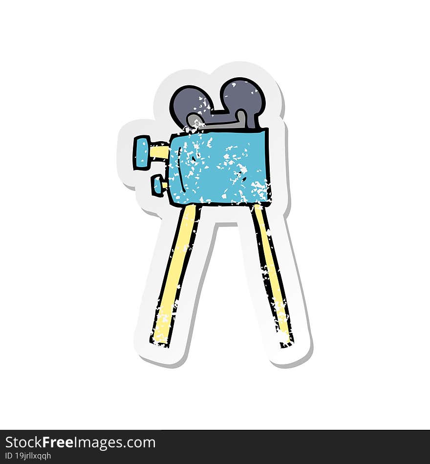 Retro Distressed Sticker Of A Cartoon Movie Camera