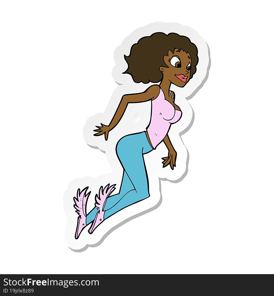 sticker of a cartoon flying woman