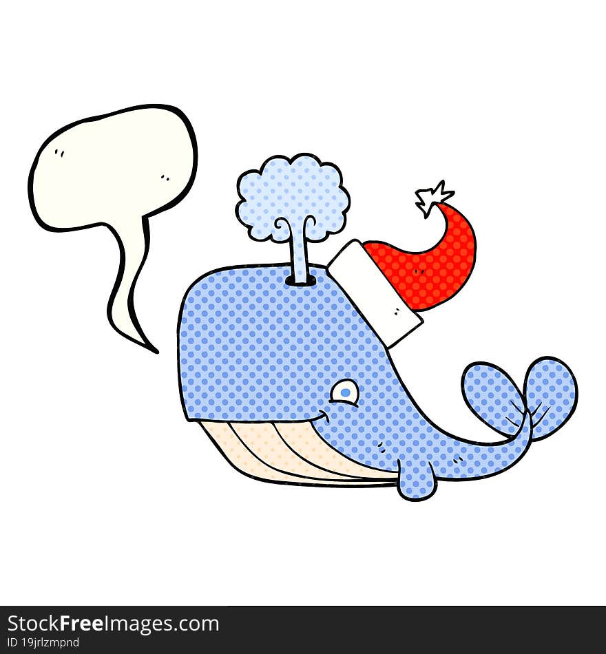 Comic Book Speech Bubble Cartoon Whale Wearing Christmas Hat