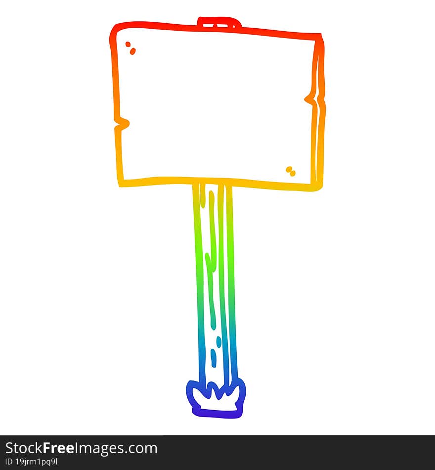 rainbow gradient line drawing of a cartoon sign post