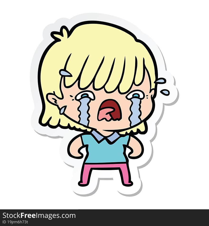 sticker of a cartoon girl crying