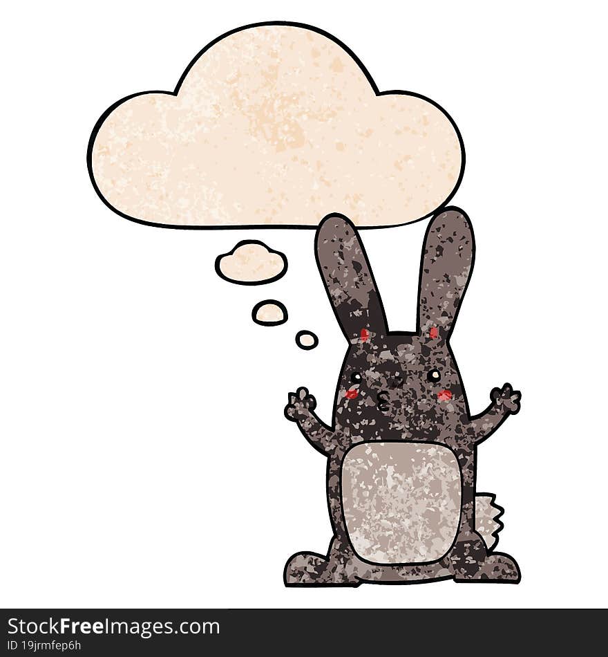 cartoon rabbit with thought bubble in grunge texture style. cartoon rabbit with thought bubble in grunge texture style