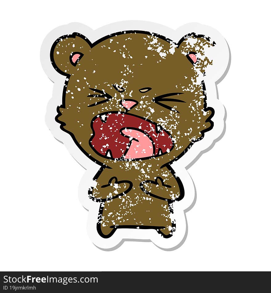 distressed sticker of a angry cartoon bear