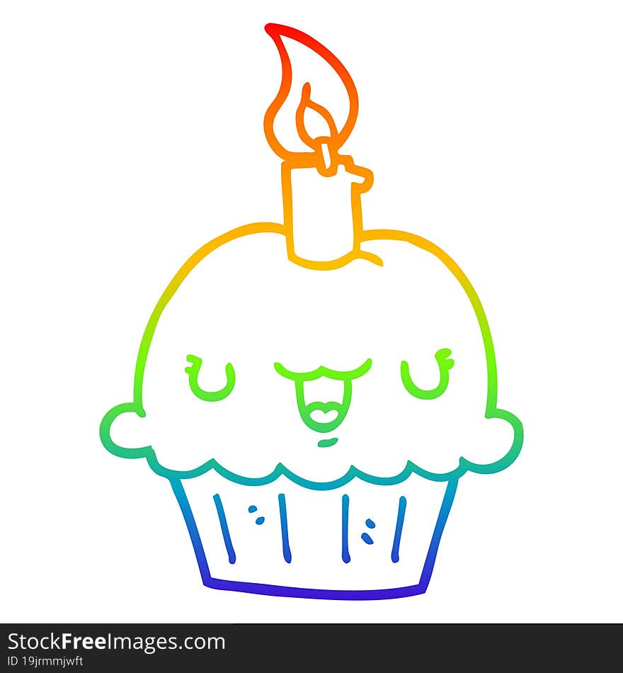 rainbow gradient line drawing cartoon cupcake