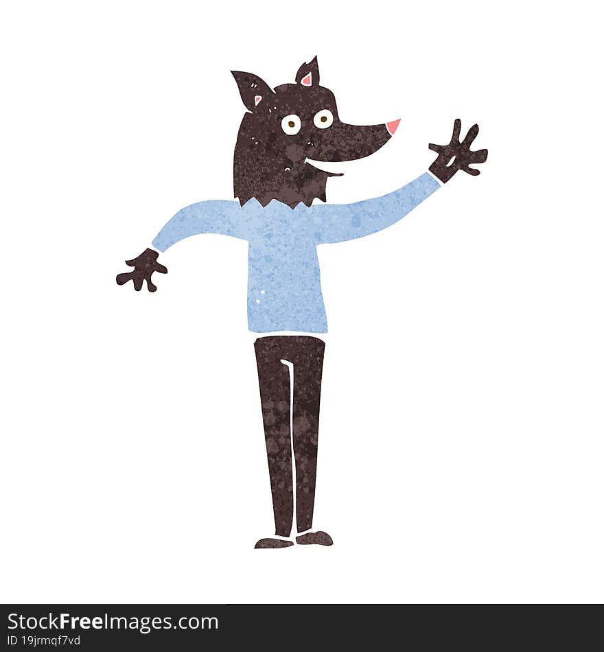 cartoon waving wolf man