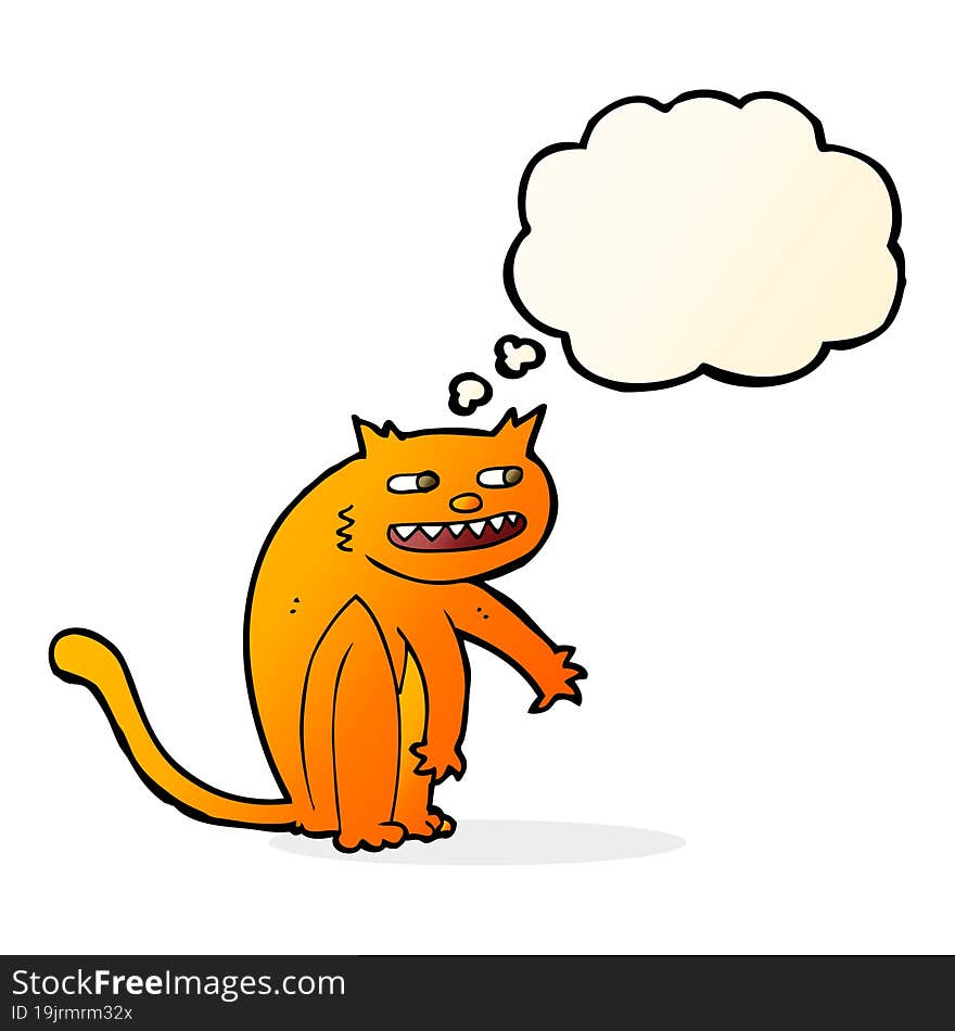 cartoon happy cat with thought bubble