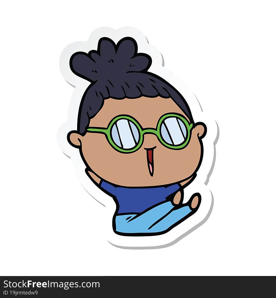 sticker of a cartoon woman wearing spectacles