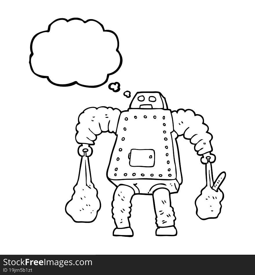 thought bubble cartoon robot carrying shopping