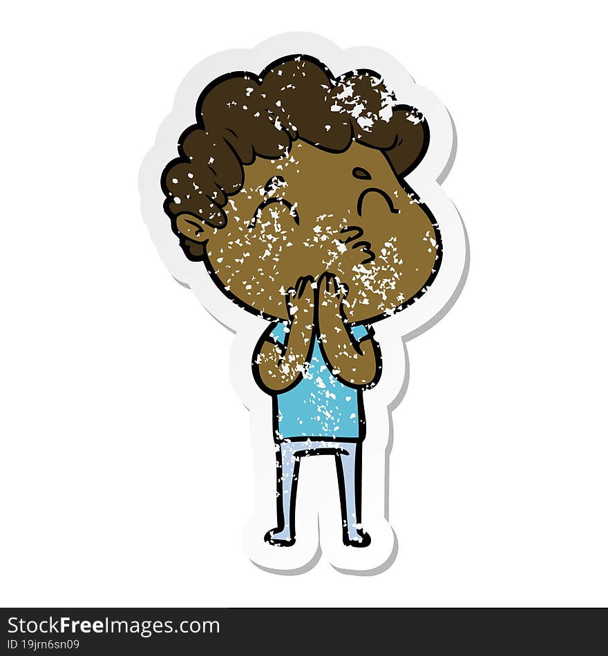 distressed sticker of a cartoon man pouting