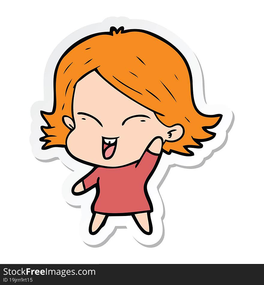 sticker of a happy cartoon girl