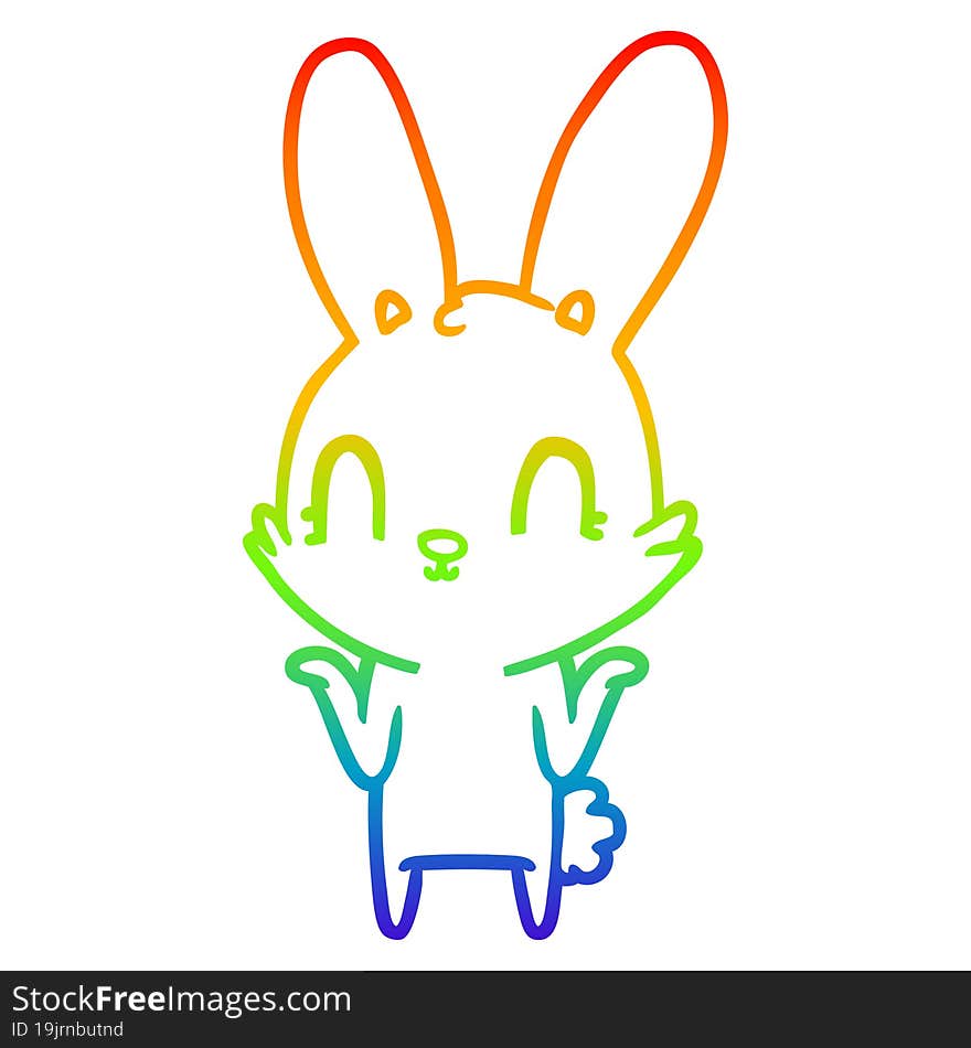 Rainbow Gradient Line Drawing Cute Cartoon Rabbit