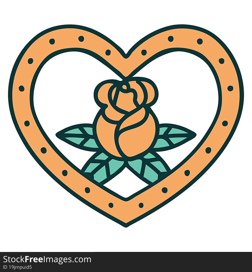 iconic tattoo style image of a heart and flowers. iconic tattoo style image of a heart and flowers